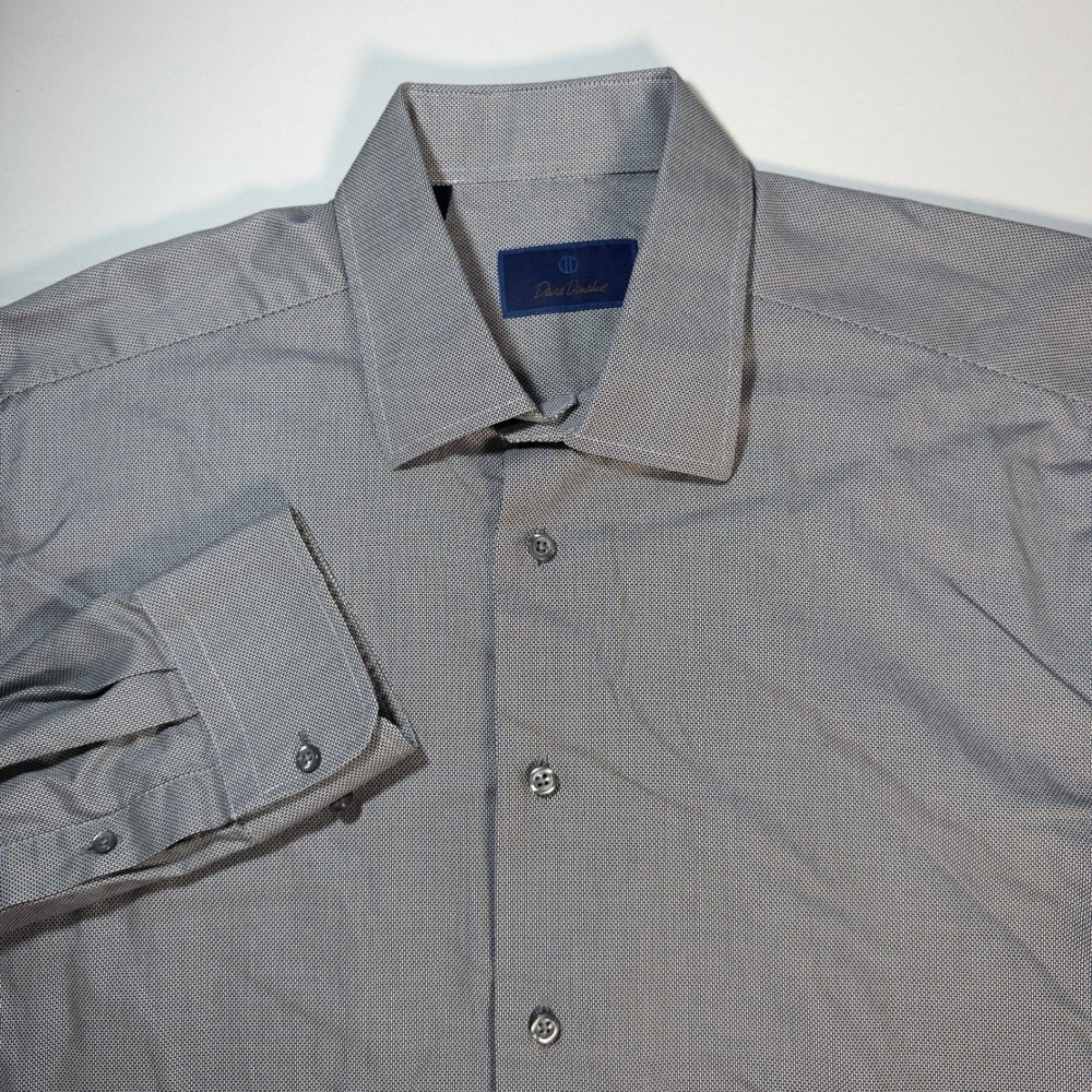 David Donahue Dress Shirt Mens 17.5 36/37 Grey Excellent Micro Pattern Cotton